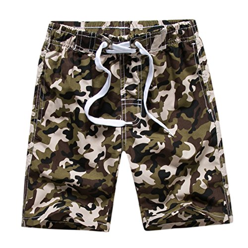 Echinodon Jungen Badehose Badeshorts Camouflage Sweatshorts Urlaub Strand-Shorts Armeegrün von Echinodon