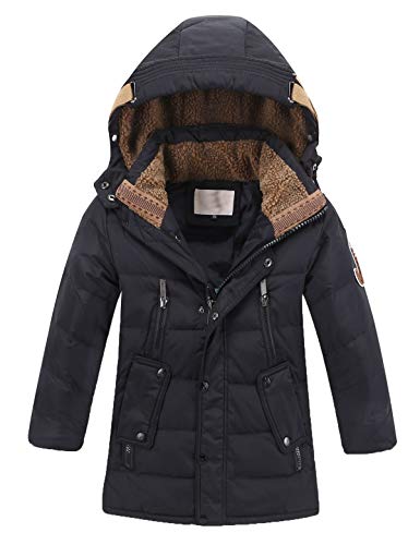 Echinodon Jungen Daunenjacke Kinder Winterjacke Verdickte Jacke mit Kapuze Kapuzenjacke Parka Schwarz 170 von Echinodon