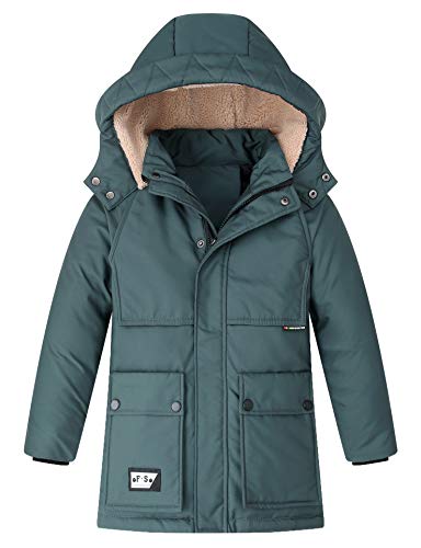 Echinodon Jungen Daunenjacke Kinder Winterjacke mit abnehmbarer Kapuze Verdickte Jacke Kapuzenjacke Parka Grün 140 von Echinodon