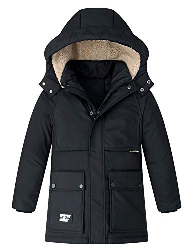 Echinodon Jungen Daunenjacke Kinder Winterjacke mit abnehmbarer Kapuze Verdickte Jacke Kapuzenjacke Parka Schwarz 140 von Echinodon