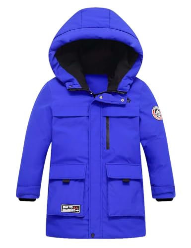 Echinodon Jungen Daunenjacke Lang Kinder Winterjacke mit Abnehmbarer Kapuze Schneejacke Winter Mantel Jacke Blau 140 von Echinodon