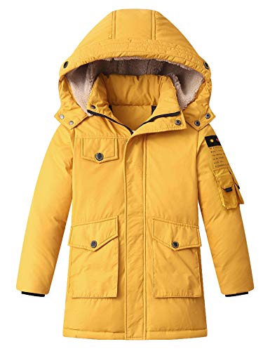 Echinodon Jungen Daunenjacke Winterjacke Kinder Wintermantel mit Abnehmbarer Kapuze Kapuzenjacke Outdoorjacke Winter Parka Gelb 120 von Echinodon