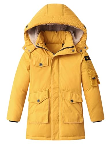 Echinodon Jungen Daunenjacke Winterjacke Kinder Wintermantel mit abnehmbarer Kapuze Kapuzenjacke Outdoorjacke Winter Parka Gelb 170 von Echinodon