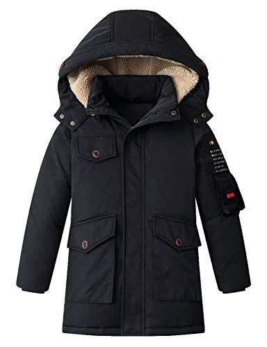 Echinodon Jungen Daunenjacke Winterjacke Kinder Wintermantel mit abnehmbarer Kapuze Kapuzenjacke Outdoorjacke Winter Parka Schwarz 130 von Echinodon