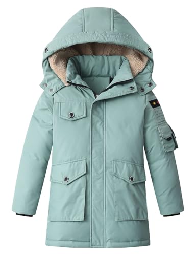 Echinodon Jungen Daunenjacke Winterjacke Kinder Wintermantel mit abnehmbarer Kapuze Kapuzenjacke Outdoorjacke Winter Parka Grün 140 von Echinodon
