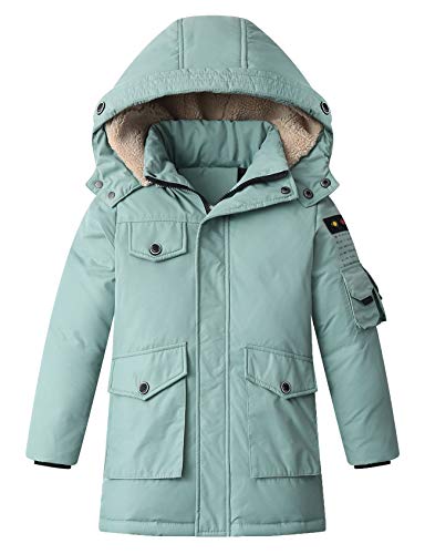 Echinodon Jungen Daunenjacke Winterjacke Kinder Wintermantel mit abnehmbarer Kapuze Kapuzenjacke Outdoorjacke Winter Parka Grün 150 von Echinodon