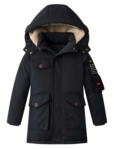 Echinodon Jungen Daunenjacke Winterjacke Kinder Wintermantel mit abnehmbarer Kapuze Kapuzenjacke Outdoorjacke Winter Parka Schwarz 150 von Echinodon