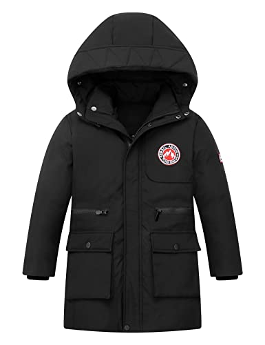 Echinodon Jungen Daunenjacke Winterjacke Mantel mit Abnehmbarer Kapuze Kinder Winter Jacke Schwarz 170 von Echinodon