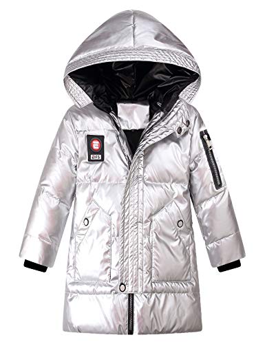 Echinodon Jungen Daunenjacke Winterjacke mit Abnehmbarer Kapuze Kinder Wintermantel Kapuzenjacke Outdoorjacke Winter Parka Silber 160 von Echinodon