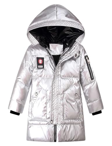Echinodon Jungen Daunenjacke Winterjacke mit abnehmbarer Kapuze Kinder Wintermantel Kapuzenjacke Outdoorjacke Winter Parka Silber 120 von Echinodon