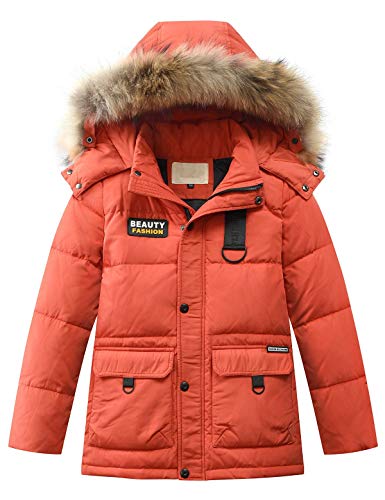 Echinodon Jungen Daunenjacke mit abnehmbarer Fellkapuze Kinder Winter Jacke Winterjacke Kapuzenjacke Parka Orange 150 von Echinodon