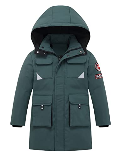 Echinodon Jungen Daunenjacke mit Abnehmbarer Kapuze Kinder Winter Jacke Winterjacke Mantel Grün 140 von Echinodon