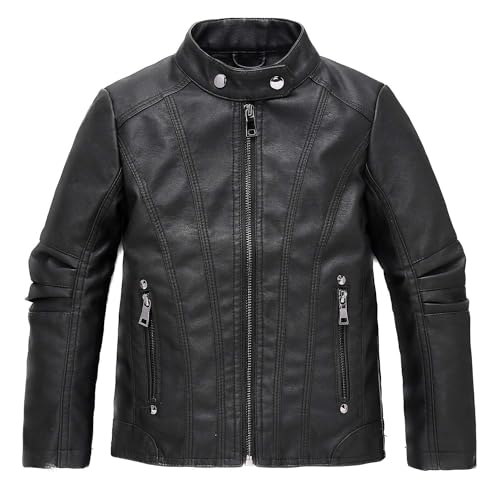 Echinodon Jungen Gefüttert Lederjacke Bikerjacke aus Kunstleder Kinder Motorrad Jacke Schwarz 110 von Echinodon