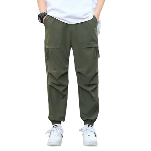 Echinodon Jungen Gefütterte Cargohose Sporthose Kinder Thermohose Winter Hose Sweathose Elastischer Bund Armeegrün 130 von Echinodon