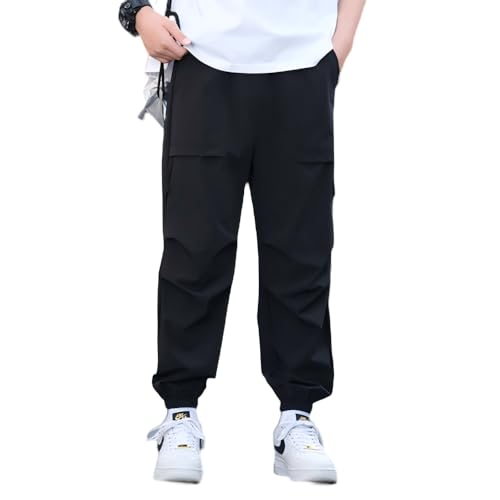 Echinodon Jungen Gefütterte Cargohose Sporthose Kinder Thermohose Winter Hose Sweathose Elastischer Bund Schwarz 130 von Echinodon