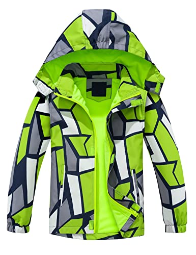 Echinodon Jungen Gefütterte Jacke Kinder Übergangsjacke Wasserabweisend Winddicht Outdoorjacke Wanderjacke Herbst Frühling Grün 140 von Echinodon