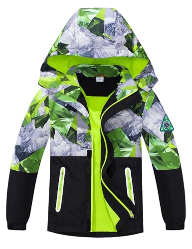 Echinodon Jungen Gefütterte Jacke Übergangsjacke Wasserdicht Winddicht Kinder Outdoorjacke Wanderjacke Trekkingjacke Neu-Hellgrün 110 von Echinodon