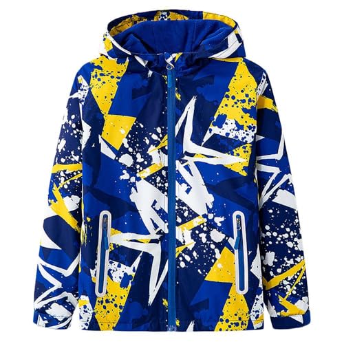 Echinodon Jungen Gefütterte Jacke Wasserabweisend Winddicht atmungsaktiv Kinder Sportjacke Wanderjacke Übergangsjacke Trekkingjacke Blau/Gelb 130 von Echinodon