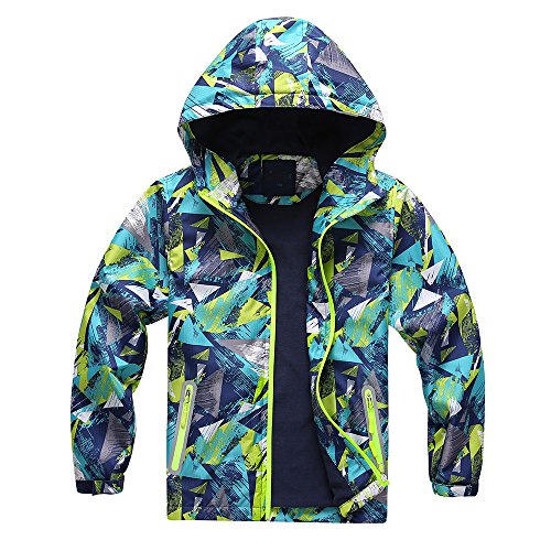 Echinodon Jungen Gefütterte Jacke mit Kapuze wasserdicht Winddicht atmungsaktiv Kinder Wanderjacke Übergangsjacke Trekkingjacke Grün 120 von Echinodon