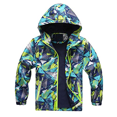 Echinodon Jungen Gefütterte Jacke mit Kapuze wasserdicht winddicht atmungsaktiv Kinder Wanderjacke Übergangsjacke Trekkingjacke Grün 130 von Echinodon