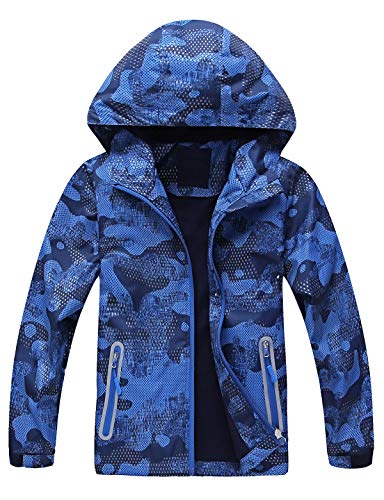 Echinodon Jungen Gefütterte Jacke mit Reflektoren Übergangsjacke wasserabweisend winddicht Kinder Outdoorjacke Wanderjacke (146-152, Dunkelblau) von Echinodon