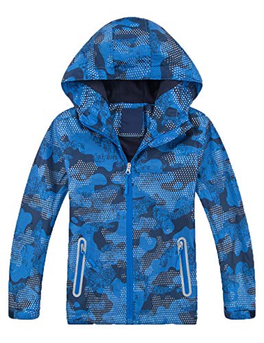 Echinodon Jungen Gefütterte Jacke mit Reflektoren Übergangsjacke wasserabweisend Winddicht Kinder Outdoorjacke Wanderjacke Grün XL von Echinodon