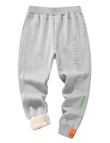 Echinodon Jungen Gefütterte Sweathose Sporthose Kinder Thermohose Jogginghose Winter Hose Elastischer Bund Grau 150 von Echinodon