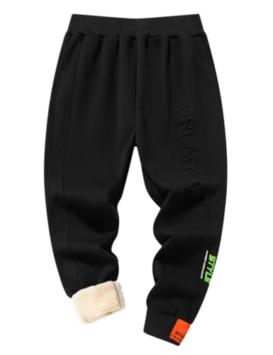 Echinodon Jungen Gefütterte Sweathose Sporthose Kinder Thermohose Jogginghose Winter Hose Elastischer Bund Schwarz 140 von Echinodon