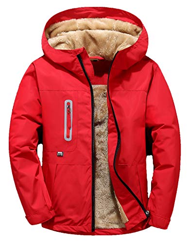 Echinodon Jungen Jacke Übergangsjacke mit Samtfutter Windjacke Outdoorjacke mit Reflektoren Funktionsjacke Herbst Winter Jacke Wanderjacke Rot M von Echinodon