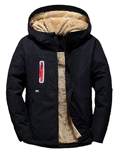 Echinodon Jungen Jacke Übergangsjacke mit Samtfutter Windjacke Outdoorjacke mit Reflektoren Funktionsjacke Herbst Winter Jacke Wanderjacke Schwarz S von Echinodon