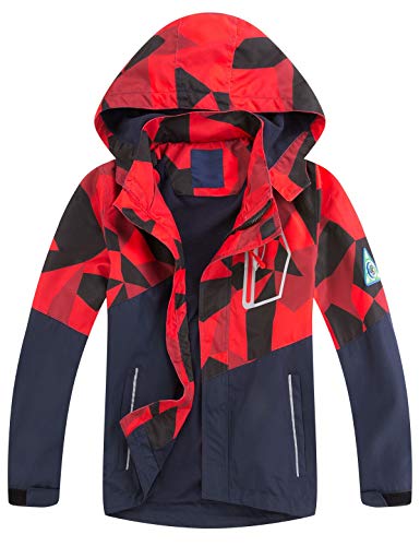 Echinodon Jungen Jacke mit Fleecefutter Funktionsjacke Outdoorjacke Übergangsjacke Windjacke Wanderjacke Trekkingjacke Rot M von Echinodon