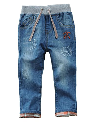 Echinodon Jungen Jeans Hose Kinder Jeanshose Leicht Weich Atmungsaktiv 100% Baumwolle Blau N 130 von Echinodon