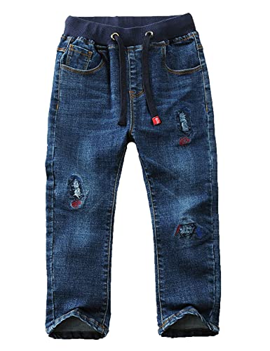 Echinodon Jungen Jeans Hose Kinder Jeanshose Leicht Weich Atmungsaktiv 100% Baumwolle Dunkelblau L 100 von Echinodon