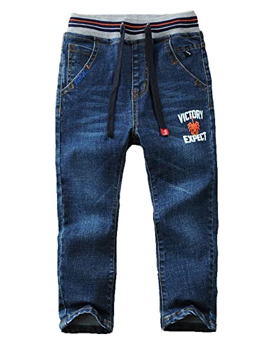 Echinodon Jungen Jeans Hose Kinder Jeanshose Leicht Weich Atmungsaktiv 100% Baumwolle Dunkelblau M 120 von Echinodon