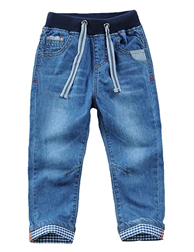 Echinodon Jungen Jeans Jeanshose Baumwolle Straight Fit Kordelzug Bund Denim Hosen für Kinder Hellblau 110 von Echinodon