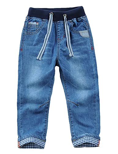 Echinodon Jungen Jeans Jeanshose Baumwolle Straight Fit Kordelzug Bund Denim Hosen für Kinder Hellblau 120 von Echinodon