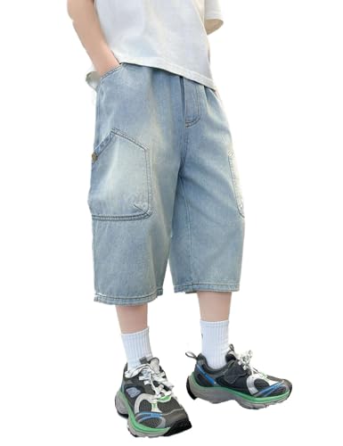 Echinodon Jungen Jeans Shorts 3/4 Kurze Hose Kinder Weite Dünne Jeanshose Sommer Hose A 140 von Echinodon