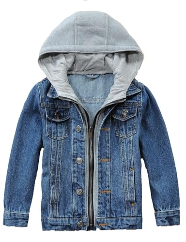 Echinodon Jungen Jeansjacke Kinder Mädchen Jeans Jacke mit Kapuze Denim Jacke Frühling Herbst Blau 160 von Echinodon