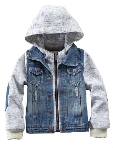 Echinodon Jungen Jeansjacke Kinder Mädchen Jeans Jacke mit Kapuze Denim Jacke Frühling Herbst Hellgrau 140 von Echinodon