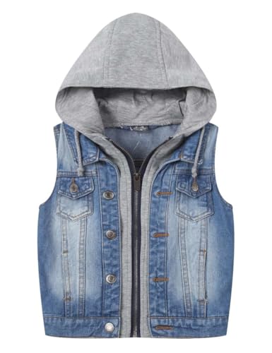 Echinodon Jungen Jeansweste Mädchen Jeans Weste mit Kapuze Kinder Denim Weste Frühling Herbst A 90 von Echinodon