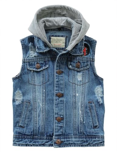 Echinodon Jungen Jeansweste Mädchen Jeans Weste mit abnehmbarer Kapuze Kinder Denim Weste Sweatwetse B 90 von Echinodon