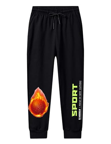 Echinodon Jungen Jogginghose Gefütterte Sweathose Kinder Thermohose Teenager Winter Hose Elastischer Bund Schwarz A 180 von Echinodon