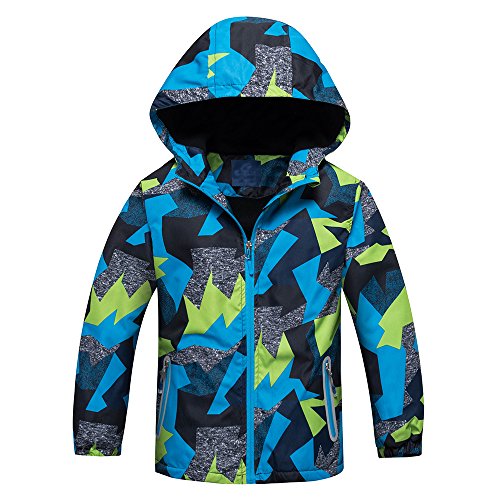 Echinodon Jungen Kapuzenjacke mit Fleecefütterung warm wasserdicht winddicht atmungsaktiv Sportjacke Wanderjacke Übergangsjacke Regenjacke A150 von Echinodon