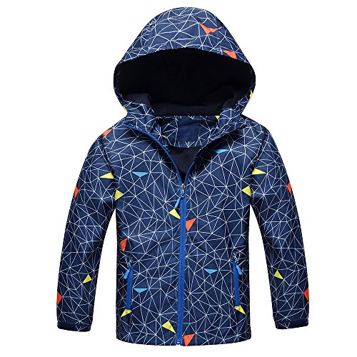 Echinodon Jungen Kapuzenjacke mit Fleecefütterung warm wasserdicht Winddicht atmungsaktiv Sportjacke Wanderjacke Übergangsjacke Regenjacke B120 von Echinodon