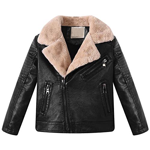 Echinodon Jungen Lederjackemit Kunstpelz Kinder Bikerjacke Motorradjacke Winter Jacke 130 von Echinodon
