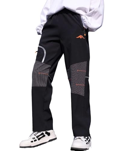 Echinodon Jungen Outdoorhose Wasserabweisend Softshellhose Ungefüttert Wanderhose schnelltrocknend Sommer Sport Freizeit Hose Schwarz 170 von Echinodon