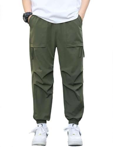 Echinodon Jungen Sommerhose Schnelltrocknend Kinder Leichte Dünne Outdoorhose Wasserabweisend Wanderhose Sommer Hose Armeegrün 140 von Echinodon