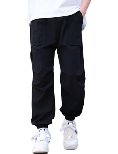 Echinodon Jungen Sommerhose Schnelltrocknend Kinder Leichte Dünne Outdoorhose Wasserabweisend Wanderhose Sommer Hose Schwarz 160 von Echinodon