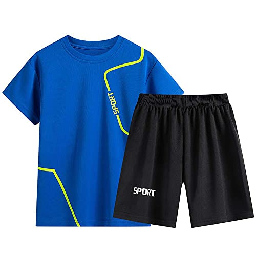 Echinodon Jungen Sport-Set Schnelltrockend Shirt + Shorts Anzug für Fußball Jogging Training Blau 160 von Echinodon