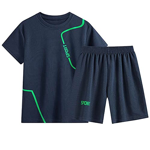 Echinodon Jungen Sport-Set Schnelltrockend Shirt + Shorts Anzug für Fußball Jogging Training Navy 170 von Echinodon